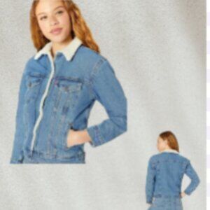 Levi's Womens Blue Ex Boyfriend Sherpa Jean Denim Trucker Jacket NWT Sz S, XL